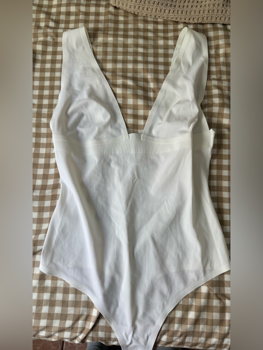 White Deep V Mesh/Shear Bodysuit